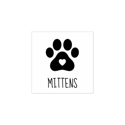 Paw Print met hart en huisdier naam 1x1 Rubberstempel (Afrduk)