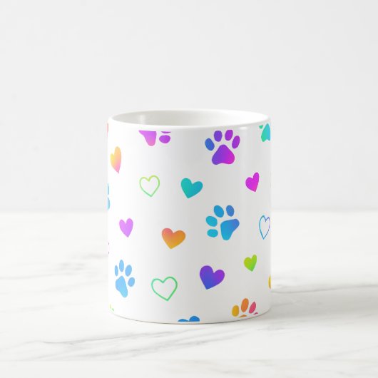 paw print mug, heart pattern mug, rainbow pet mug (Centre)