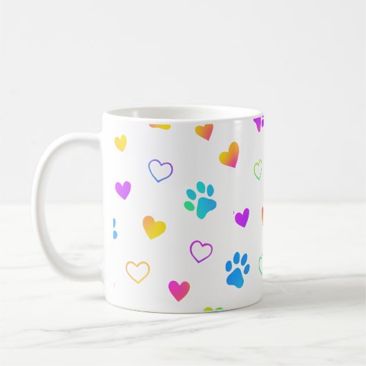 paw print mug, heart pattern mug, rainbow pet mug (Gauche)