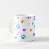 paw print mug, heart pattern mug, rainbow pet mug koffiemok (Voorkant links)