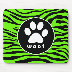 Paw Print op Heldere Neon Groene Zebra Strepen Muismat