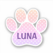 Paw Print Pastel Rainbow Polka Dots With Name Sticker (Voorkant)
