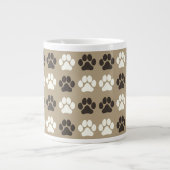Paw Print Pattern Earthy Sand Extra Grote Beker (Voorkant)