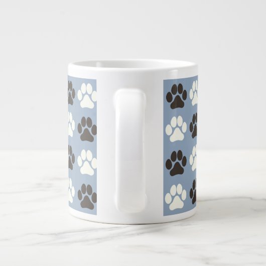 Paw Print Pattern Silver Blue Extra Grote Beker (Achterkant)