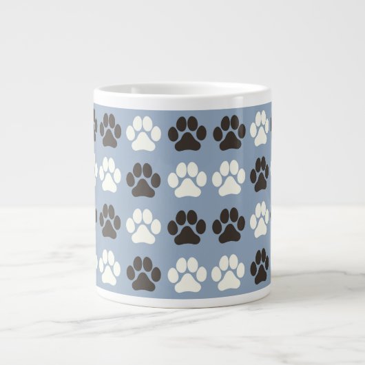 Paw Print Pattern Silver Blue Extra Grote Beker (Voorkant)