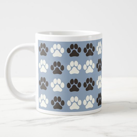 Paw Print Pattern Silver Blue  Extra Grote Beker (Links)