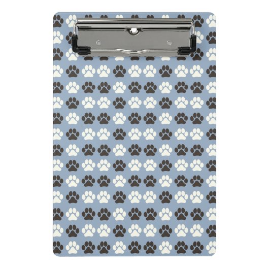 Paw Print Pattern Silver Blue Mini Klembord (Voorkant)