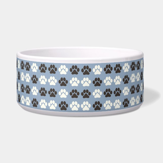 Paw Print Pattern Silver Blue Voerbakje (Voorkant)