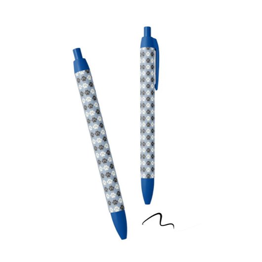 Paw Print Pattern Silver Blue Zwarte Inkt Pen