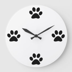 Paw Print Patterns Zwart Wit Schattige Modern Stij Grote Klok