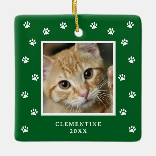 Paw Print Pet Photo Christmas Ornament (Voorkant)