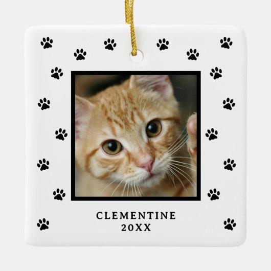 Paw Print Pet Photo Christmas Ornament (Voorkant)