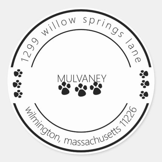 Paw Print retouradres wit Ronde Sticker (Voorkant)