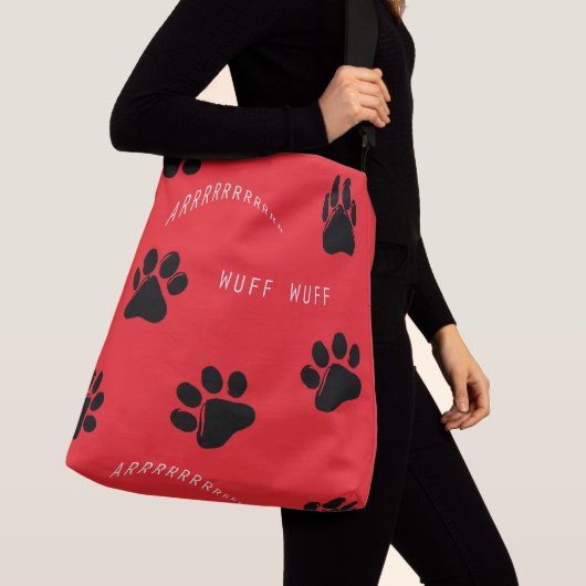 Paw Print rode schouderschouder Canvas tas (Dichtbij)