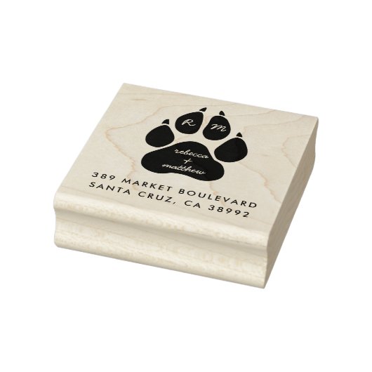 Paw Print & Script Aangepaste namen Retouradres Rubberstempel (Stempel)