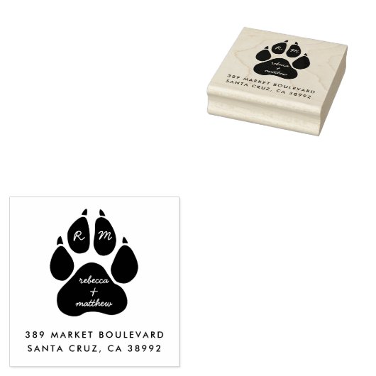Paw Print & Script Aangepaste namen Retouradres Rubberstempel (Gestempeld)