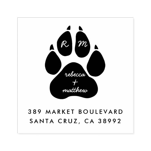 Paw Print & Script Aangepaste namen Retouradres Rubberstempel (Afrduk)