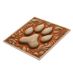 Paw Print Tegel ontwerp met aardse tinten Tegeltje
