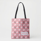 Paw Print Tegel Patroon Roze met Naam Tote Bag (Voorkant)