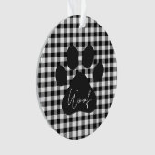 Paw Print WOOF Buffel Plaid Zwart Wit Huisdier Ple Ornament (voorkant)