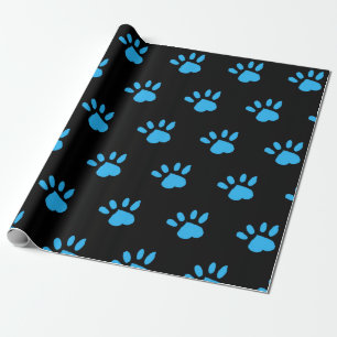 Paw Print Wrapping Papier (Zwart & Blauw)