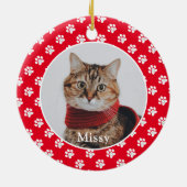 Paw Prints Aangepaste Pet Foto Kat Naam Keramisch Ornament (Achterkant)