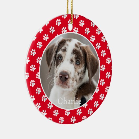 Paw Prints Aangepaste Pet Photo Dog Naam Keramisch Ornament (Rechts)