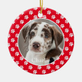 Paw Prints Aangepaste Pet Photo Dog Naam Keramisch Ornament (Voorkant)