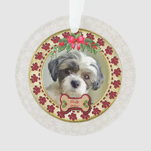 Paw Prints and Gold Frame Custom Pet Photo Ornament (voorkant)