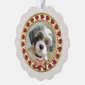 Paw Prints and Gold Frame Custom Pet Photo Ornament Kaart (Links)