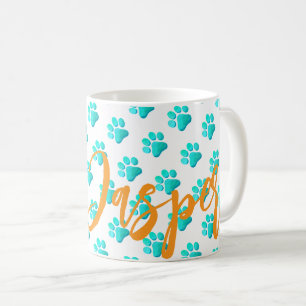 Paw Prints Aqua Pet NAME Oranje Kat Hond Fun Koffiemok