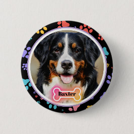 Paw Prints Custom Pet Photo and Name  Ronde Button 5,7 Cm