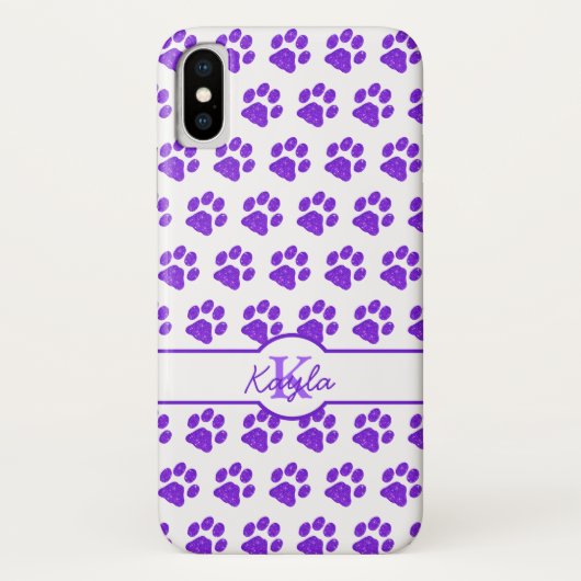 Paw Prints Glitter Paarse stijlvolle monogram Dog Case-Mate iPhone Case (Achterkant)