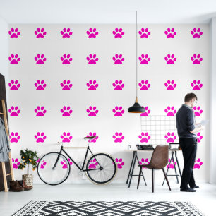 Paw Prints Huisdieren Roze Wit Eenvoudig Dierenpat Behang