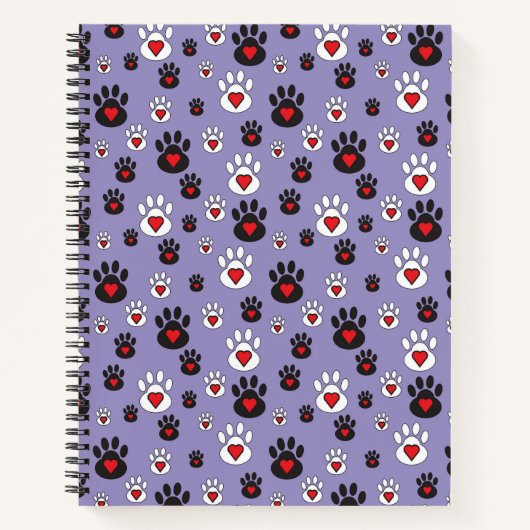 Paw prints met rode harten op blauw notitieboek (Voorkant)