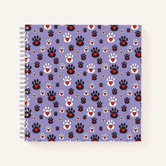 Paw Prints met rode harten op blauw Notitieboek (Voorkant)
