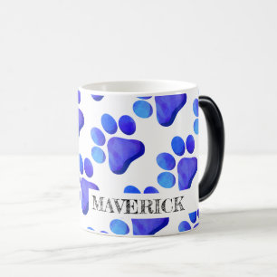 Paw Prints Pet Name Modern Kleurrijk Blauw Plezier Magische Mok