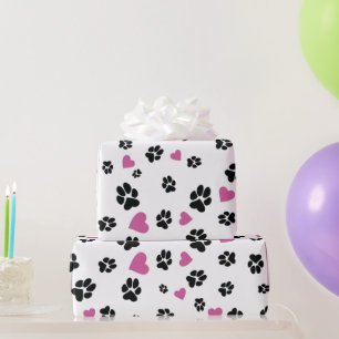 Paw prints Pink Hearts Pattern Schattigee Pet lief Cadeaupapier
