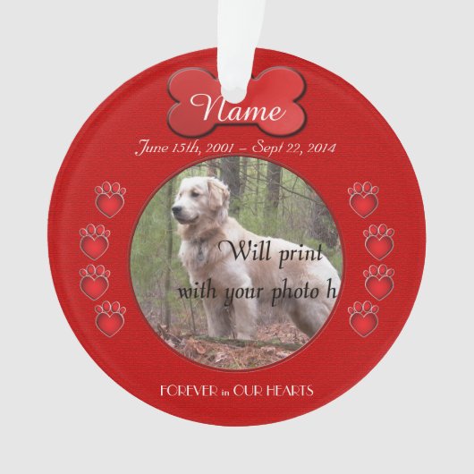 Paw Prints Poem Memorial Red Ornament (voorkant)