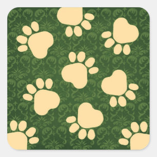 Paw Prints - Praat met de Paw! Groen en Geel Vierkante Sticker
