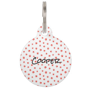 Paw Prints Rode NAAM Zwarte Huisdieren Hond Kat SC Huisdierpenning