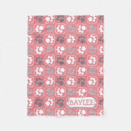 Paw Prints Tegel Design roze en grijs Fleece Deken