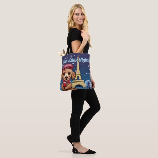 Paw-risian Nights! Schattigee poedel totebag Draagtas (Op model)