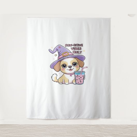 Paw-sensitive vibes Alleen Schattigee hond met bub Wandkleed (Voorkant)