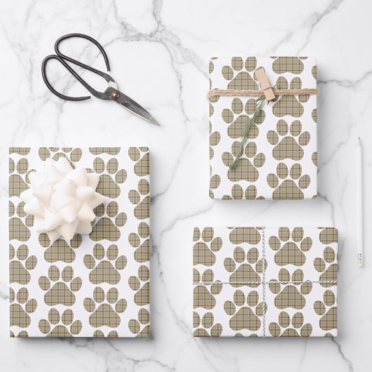 Paw Shape Plaid Tan Dog Cat Inpakpapier Vel (Voorkant)