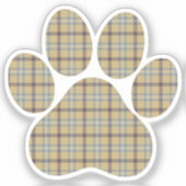 Paw Shape Plaid Tan Dog Cat Sticker (Voorkant)