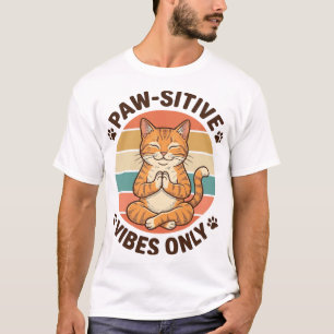 Paw-Sitieve Vibes Alleen Mediterende Kat Retro Des T-shirt