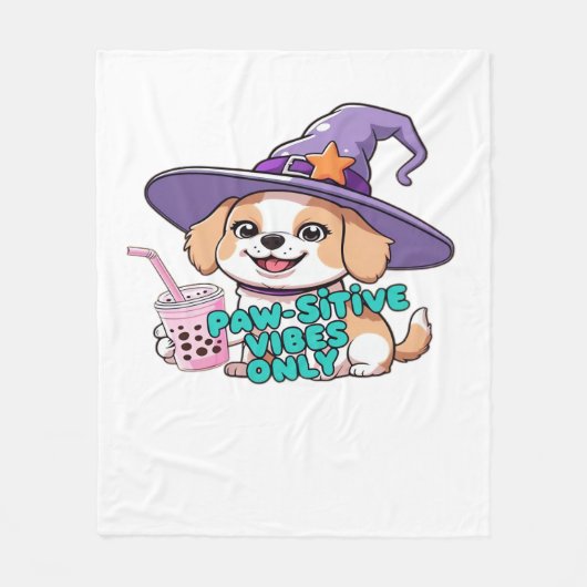 Paw-sitive Vibes Only – Schattigee hond met bubbel Fleece Deken (Voorkant)