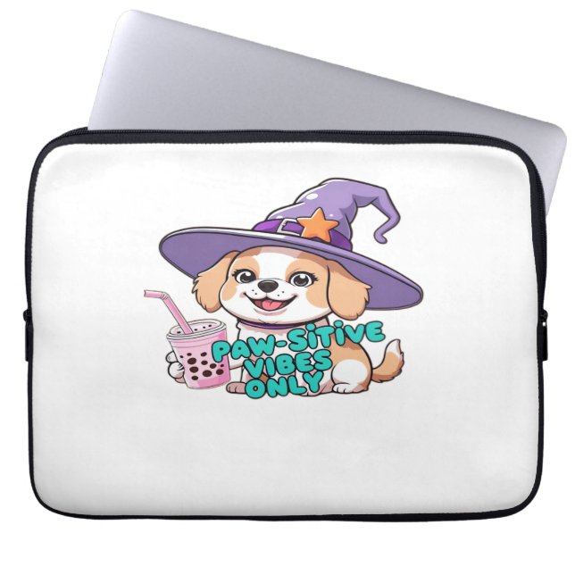 Paw-sitive Vibes Only – Schattigee hond met bubbel Laptop Sleeve (Voorkant)