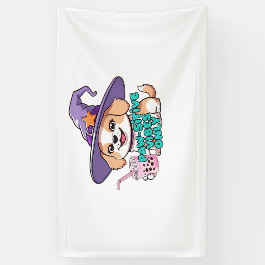 Paw-sitive Vibes Only – Schattigee hond met bubbel Spandoek (Verticaal)